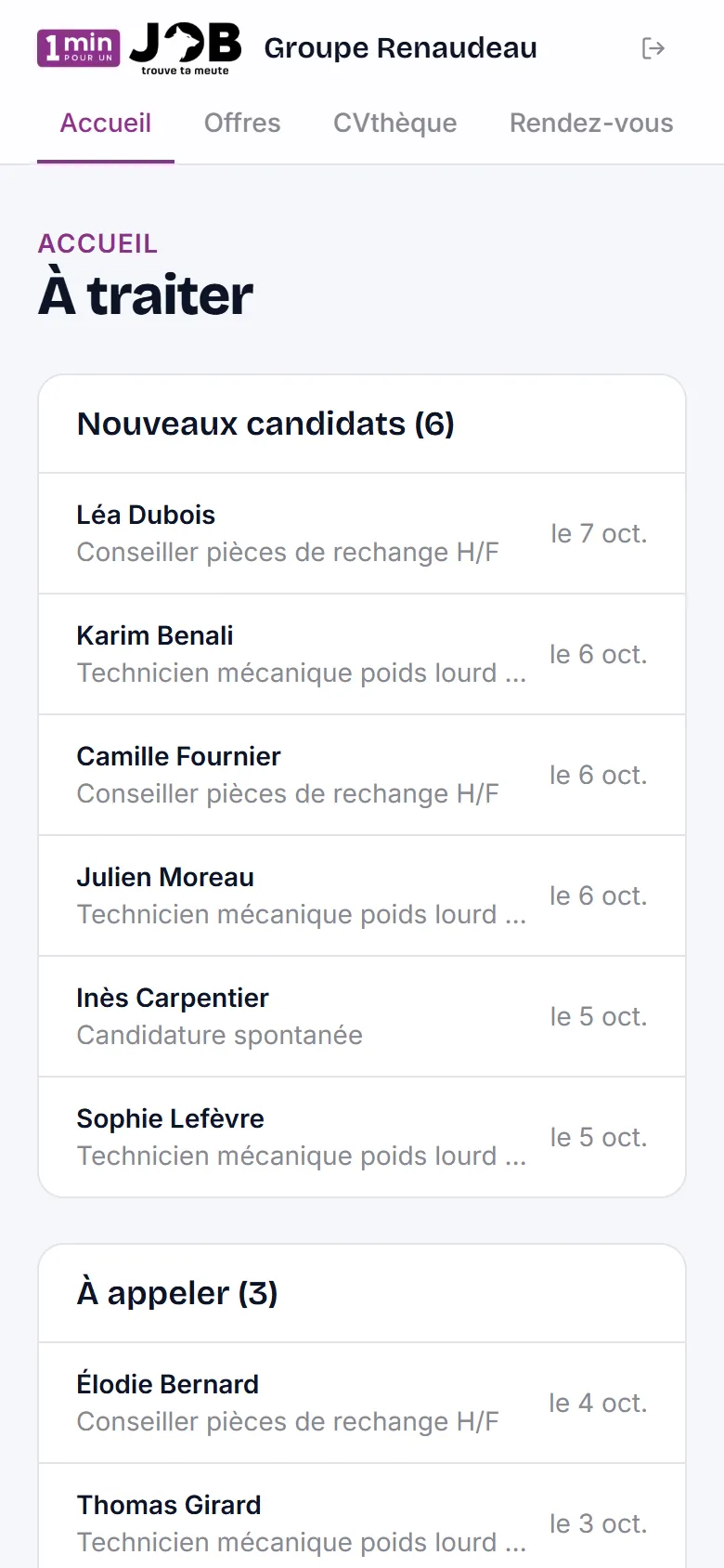 Espace recruteur sur mobile